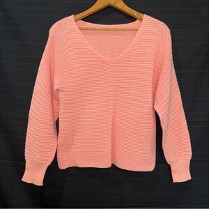 Tommy Bahama Bonita Sequined V Neck Sweater Womens Size XS Ribbed Knit Coral EUC